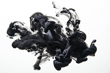 Black ink in water on white background. Ink swirling in water.