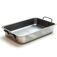 Empty stainless steel baking dish isolated on white background, clipping path included