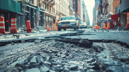 Impact of Earthquake Damage on City Streets Traffic Issues and Safety Concerns. Concept Earthquake...
