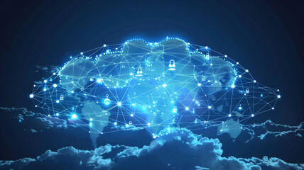 Interconnected Global Cloud Computing Network Bridging Digital Data Across Cities and Countries