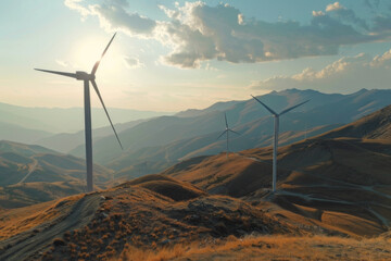 Wind farm. Wind generators in mountain landscape