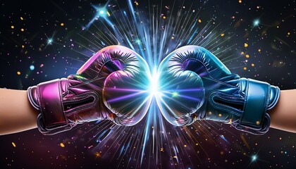 Glowing Boxing Gloves, Sparkling, Shining, Sports, Professional, Generative AI