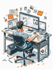 Web Designer.  Generated Image.  A digital illustration of a male web designer busy at work.