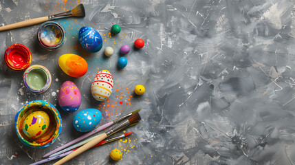 eggs on a table clour red yellow and green brush 