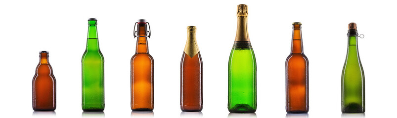 Set of bottle of beer or cider isolated on white background