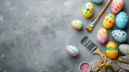 easter eggs on a wooden background printed egg brush 