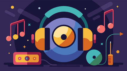The silent disco with vinyl comes to a close leaving behind a feeling of euphoria and a longing for more nights filled with music and wireless Vector illustration