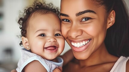 A woman is holding a baby and smiling - Powered by Adobe