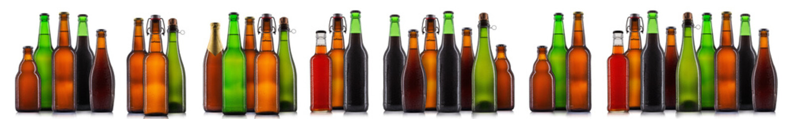 Set of bottle of beer or cider isolated on white background