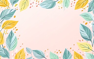 Hand drawn abstract summer leaves frame, empty space for text design.