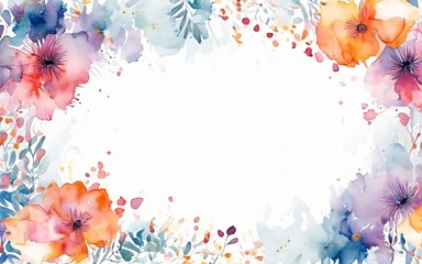 Watercolour drawing abstract florals frame, empty space for text design.
