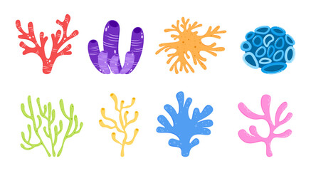 Obraz premium Colorful coral sea underwater cartoon collection flat illustration 