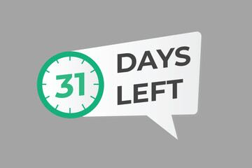 31 days to go countdown template. 31 day Countdown left days banner design. 31 Days left countdown timer
