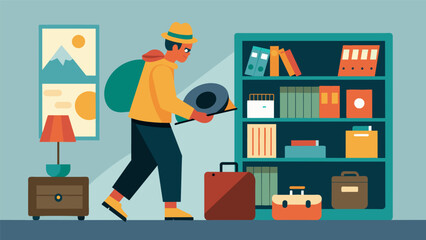 A traveler backpacking through Europe stumbles upon a small record shop spending hours sifting through bins of old records before purchasing a few to. Vector illustration