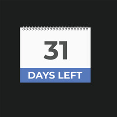31 days to go countdown template. 31 day Countdown left days banner design. 31 Days left countdown timer
