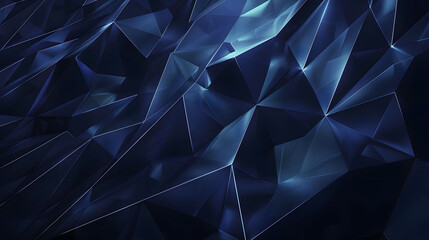 Obraz premium Abstract dark blue background with low poly geometric shapes and glowing lines, in the style of high resolution, high detail, ultra realistic photography