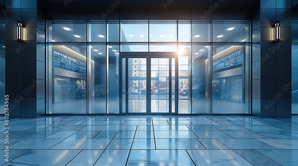 Poster storefront windows in modern building. generative ai.