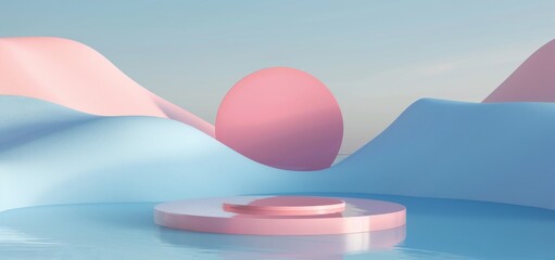 3D render of an abstract background with pink and blue geometric shapes