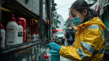 Doctor asian woman wearing face mask outdoors - Powered by Adobe