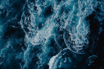 abstract aerial view of ocean waves with dark blue water, top down view, high resolution photography, stock photo, unsplash, full focus, high details, high quality - obrazy, fototapety, plakaty