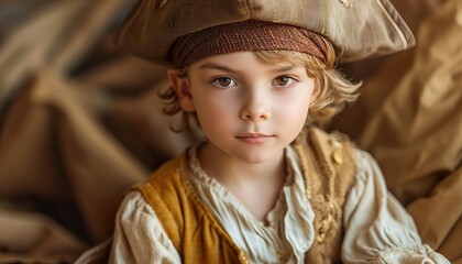 Little boy playing dress up like a pirate 