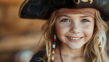 Little girl wearing pirate costume at Halloween 