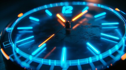 glowing neon lights on the edges of a clock