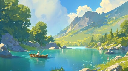 art illustration lake landscape
