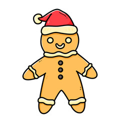 Cute gingerbread man character in cartoon style. isolated on white illustration.