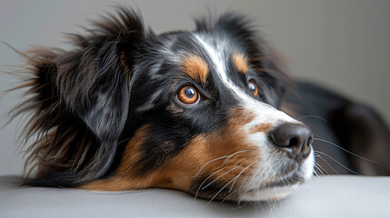 Portrait of a dog , Portrait of a cute Bernese Mountain Dog, sitting, black and white, isolated in studio