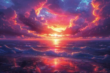 Beautiful sunset over the sea,  Nature composition,   render