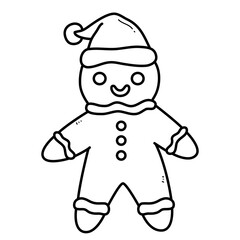 Gingerbread man coloring book for kids. Coloring page. Monochrome black and white illustration. children's illustration.