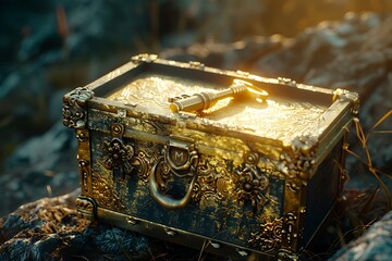 A golden key unlocking a treasure chest of opportunities