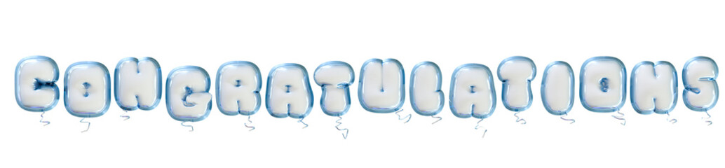 realistic isolated white siliver blue foil balloons of 
congratulation on the transparent background