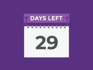 29 days to go countdown template. 29 day Countdown left days banner design. 29 Days left countdown timer
