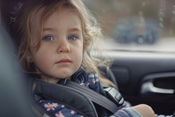cute little girl in child seat in the car