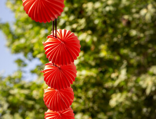 Detail of some red paper lanterns at the April Fair in Seville