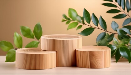 Organic Beauty: Wooden Pieces on Beige Background