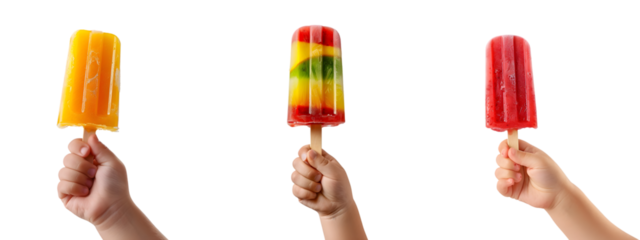 Set of Ice Pops Held by Hands on Transparent Background