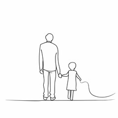 Simple line art illustration of a father holding his child's hand