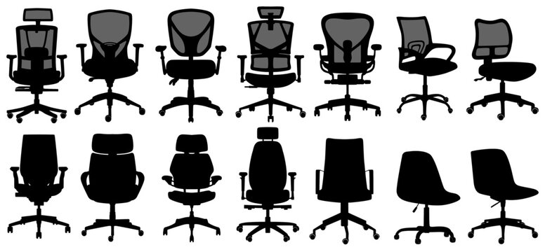 set silhouettes office chair icon. desk chair black design vector illustration
