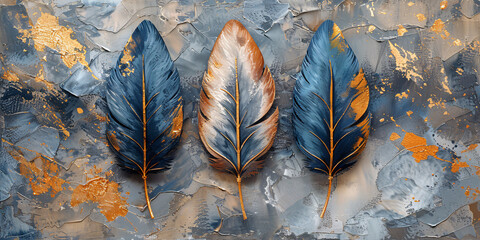 Wall art, marble background with feather design.