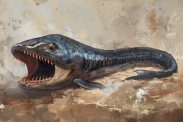 Fototapeta premium A fierce shark showing its teeth. Suitable for educational materials