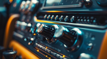 Close-up of a dashboard-mounted equalizer and audio control interface, allowing for precise...