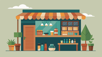 Naklejka premium Rustic and charming these upcycled container shops proudly showcase their ecofriendly and budgetfriendly wares.. Vector illustration