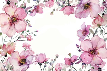 Fototapeta premium Delicate pink flowers painted on white background. Perfect for floral designs