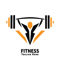 Fitness Gym logo design template with exercising athletic