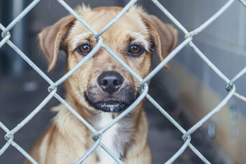 portrait of cute dog at the animal shelter