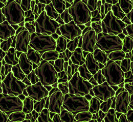 Vector seamless paranormal pattern of green flowing ectoplasm with stones. Plasma with molten rock. Cyber eruption. Texture for fabrics, wrapping paper and wallpaper