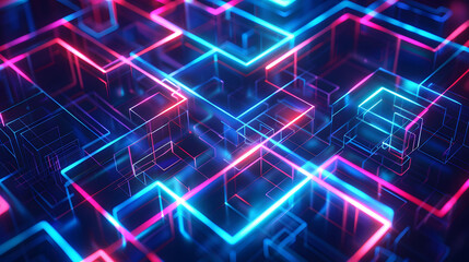 Obraz premium Abstract hologram background with colorful glowing lines forming the shape of squares and rectangles